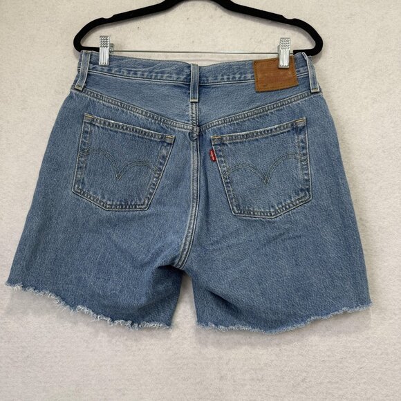 Levis 501 Shorts Womens 29 Blue Denim High Rise Button Fly Cutoff Distressed - Picture 7 of 11